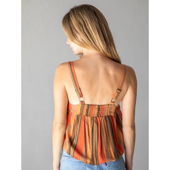 New Natural Life Womens Rust Stripes Double Front Ties Cara Top Large - Picture 2 of 8